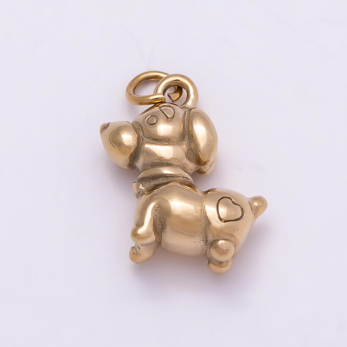 PVD Gold Stainless Steel 13mm Puffy Puppy with Heart Engraving Animal Charm Pet Jewelry Mini Sweetheart Pendant DIY Supply | Charms-01018