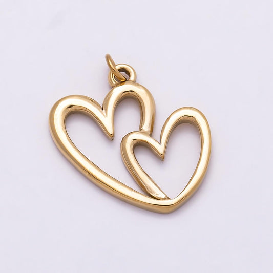 PVD Gold Stainless Steel 19mm Openwork Interlocking Double Heart Charm Romantic Valentine Gift for Her DIY Jewelry Supply | Charms-01021
