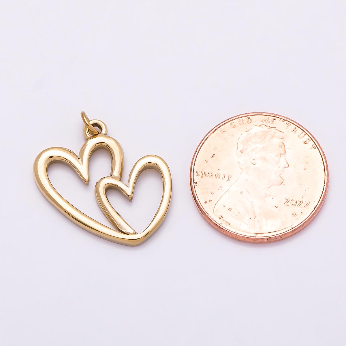 PVD Gold Stainless Steel 19mm Openwork Interlocking Double Heart Charm Romantic Valentine Gift for Her DIY Jewelry Supply | Charms-01021