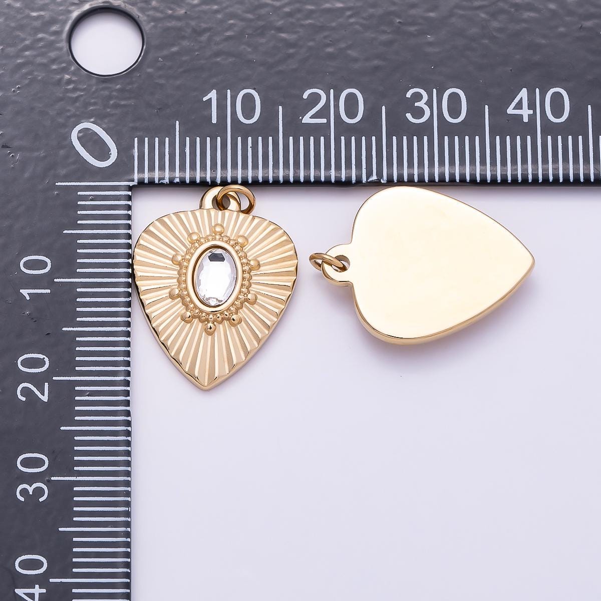 PVD Gold Stainless Steel 20mm Clear Oval CZ Radiant Sunburst Heart Medallion Charm Shield Crystal Boho Statement DIY Supply | Charms-01023