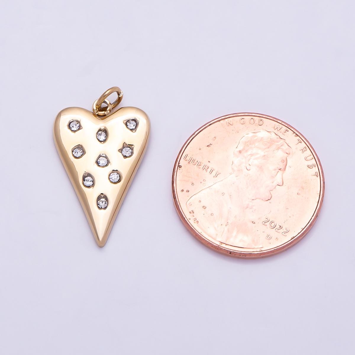 PVD Gold Stainless Steel 19mm Clear CZ Dotted Heart Charm Studded Boho Celestial Jewelry Romantic Gift for Her | Charms-01025