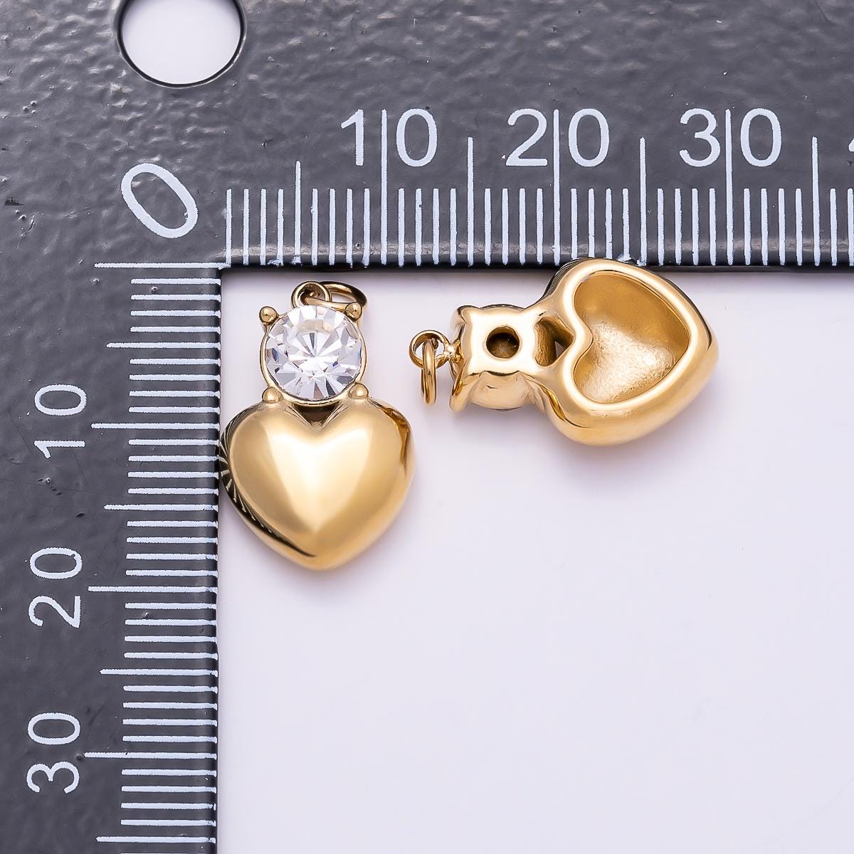 PVD Gold Stainless Steel 18mm Clear CZ Heart Mini Charm Romantic Solitaire Gem Jewelry DIY Supply for custom Necklace | Charms-01026