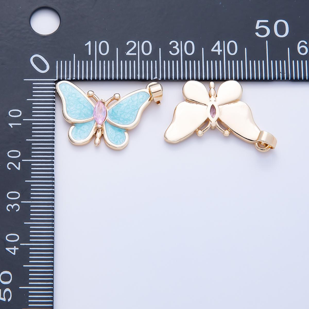 16K Gold Filled 17.5mm White, Blue Glitter Enamel Marquise CZ Butterfly Pendant DIY Jewelry Making Findings custom Necklace | Charms-01259