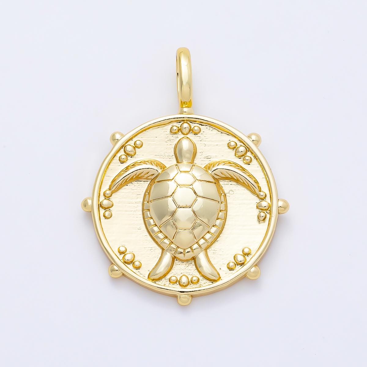 16K Gold Filled 32mm Turtle Tortoise Dotted Round Pendant Ocean Animal Disc Charm for DIY Necklace Jewelry Making Supplies | Charms-01256