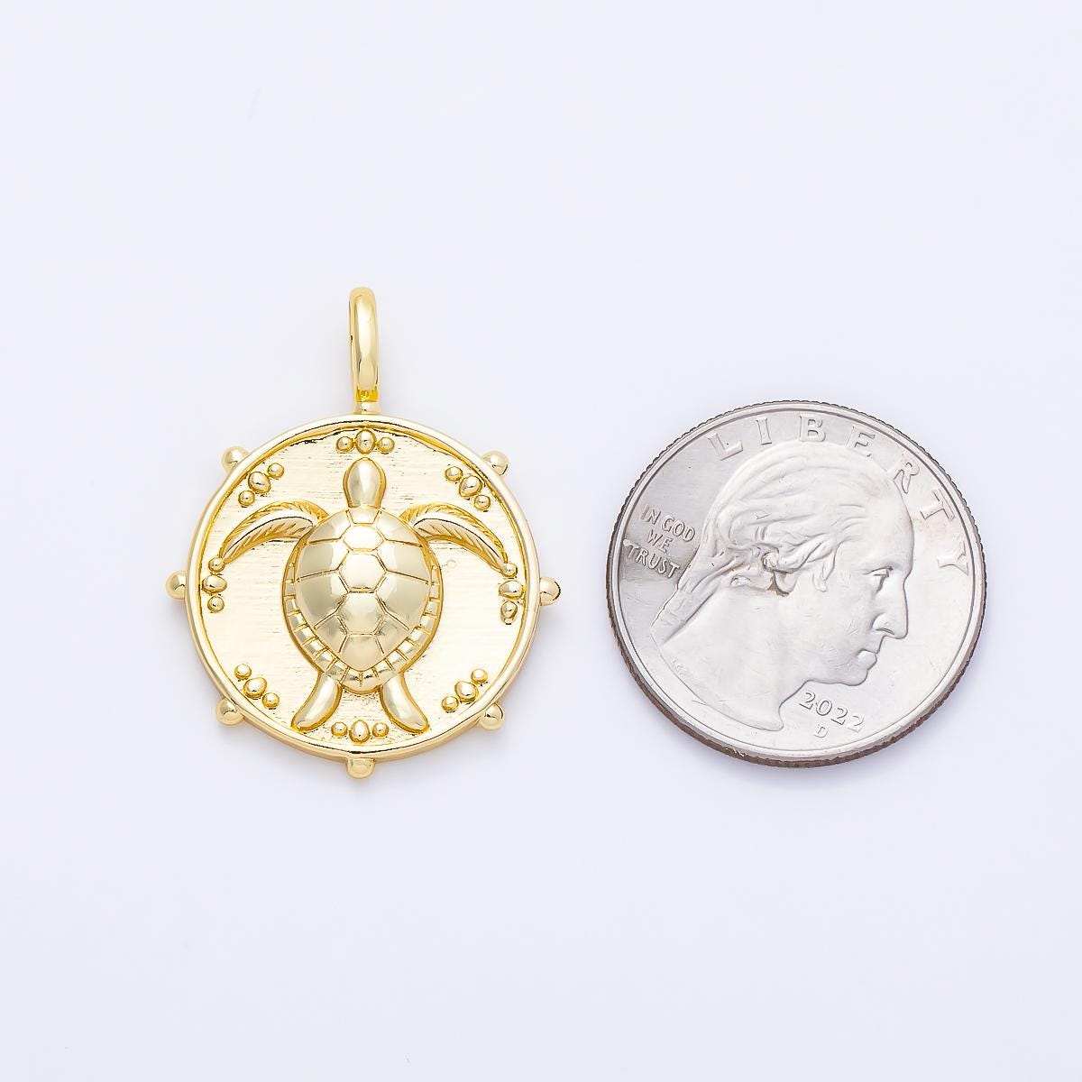 16K Gold Filled 32mm Turtle Tortoise Dotted Round Pendant Ocean Animal Disc Charm for DIY Necklace Jewelry Making Supplies | Charms-01256