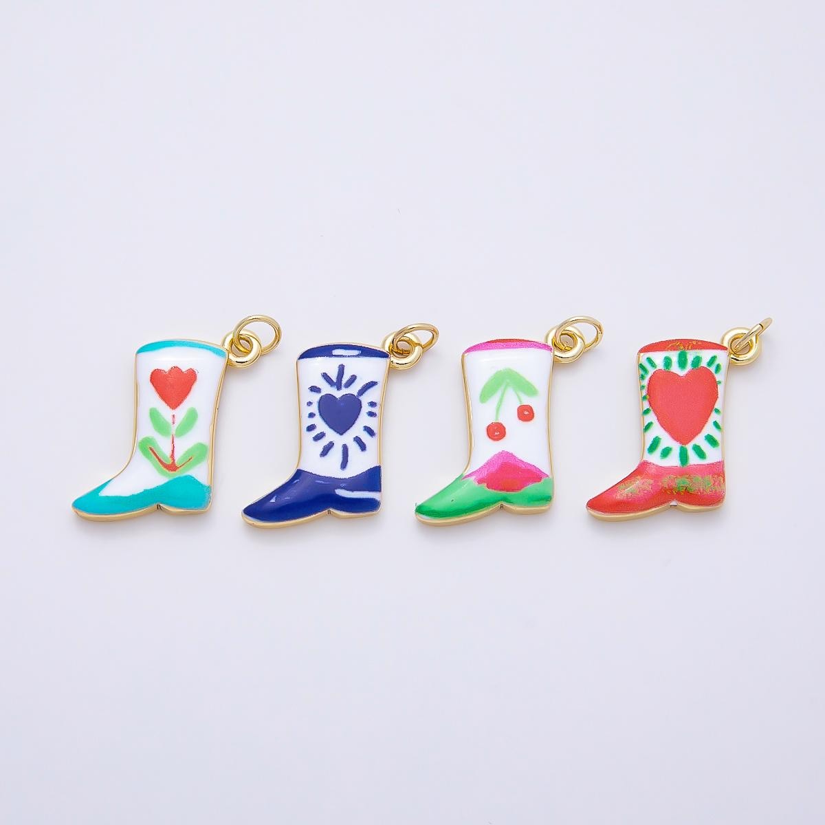 16K Gold Filled 20mm Enamel Boots Shoes Charm Western Cowboy Art Heart Cherry Tulip Bootie for DIY Jewelry Making Supplies | Charms-01236