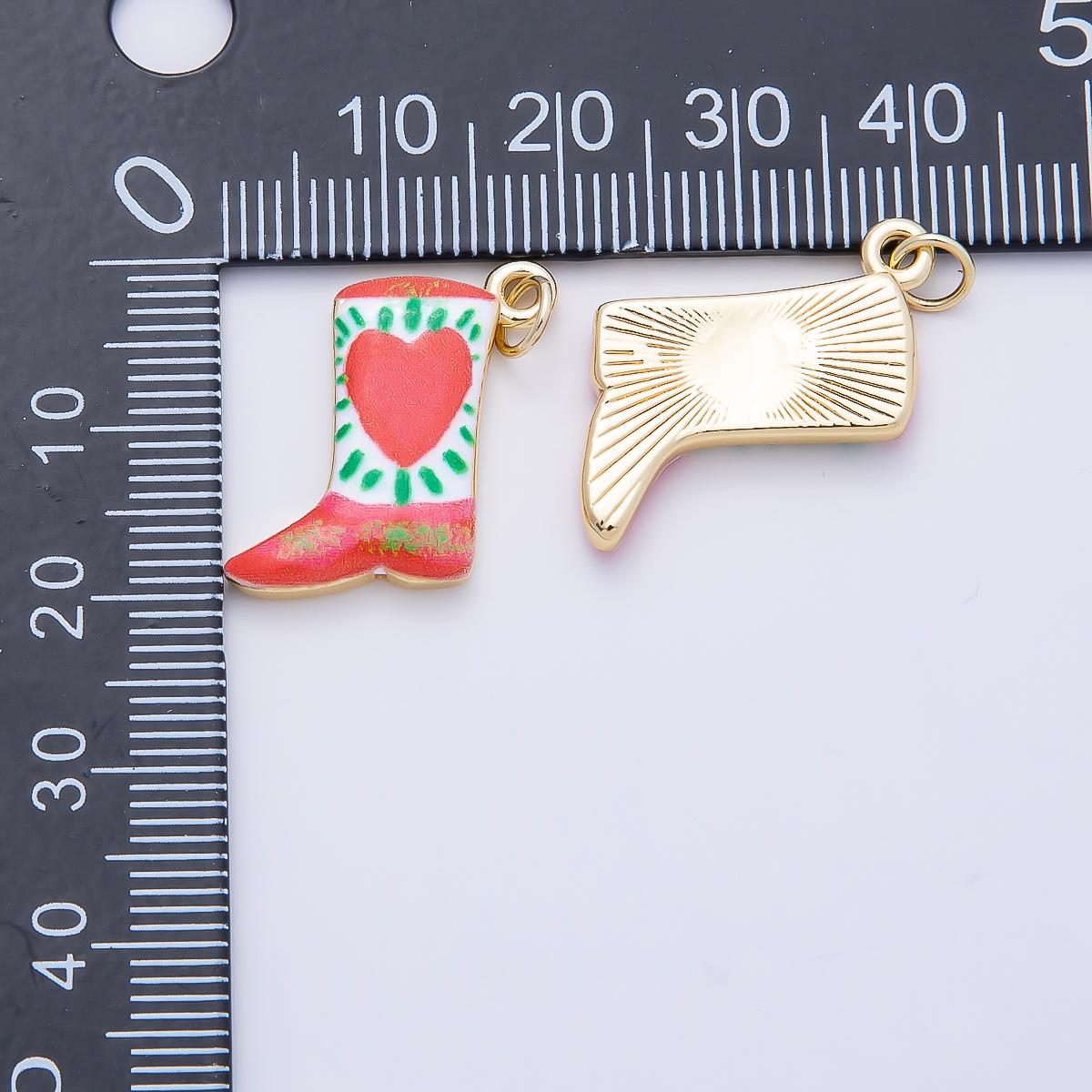16K Gold Filled 20mm Enamel Boots Shoes Charm Western Cowboy Art Heart Cherry Tulip Bootie for DIY Jewelry Making Supplies | Charms-01236