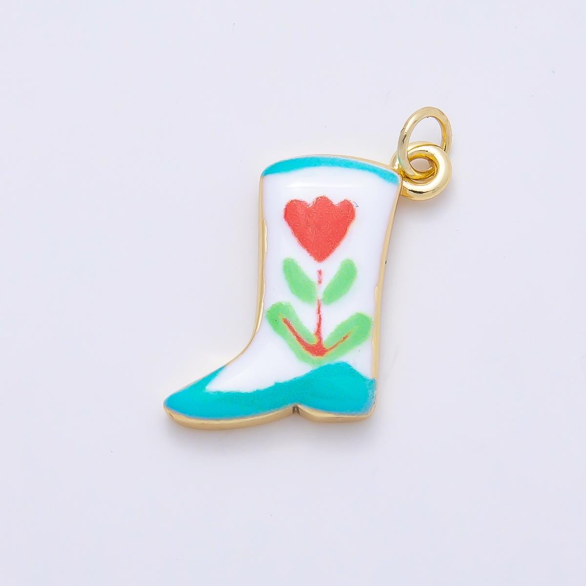 16K Gold Filled 20mm Enamel Boots Shoes Charm Western Cowboy Art Heart Cherry Tulip Bootie for DIY Jewelry Making Supplies | Charms-01236
