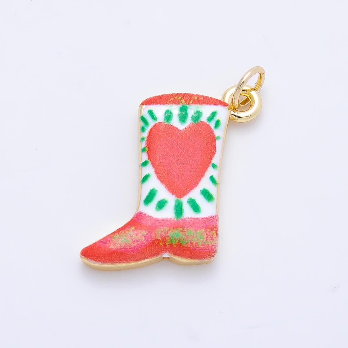 16K Gold Filled 20mm Enamel Boots Shoes Charm Western Cowboy Art Heart Cherry Tulip Bootie for DIY Jewelry Making Supplies | Charms-01236