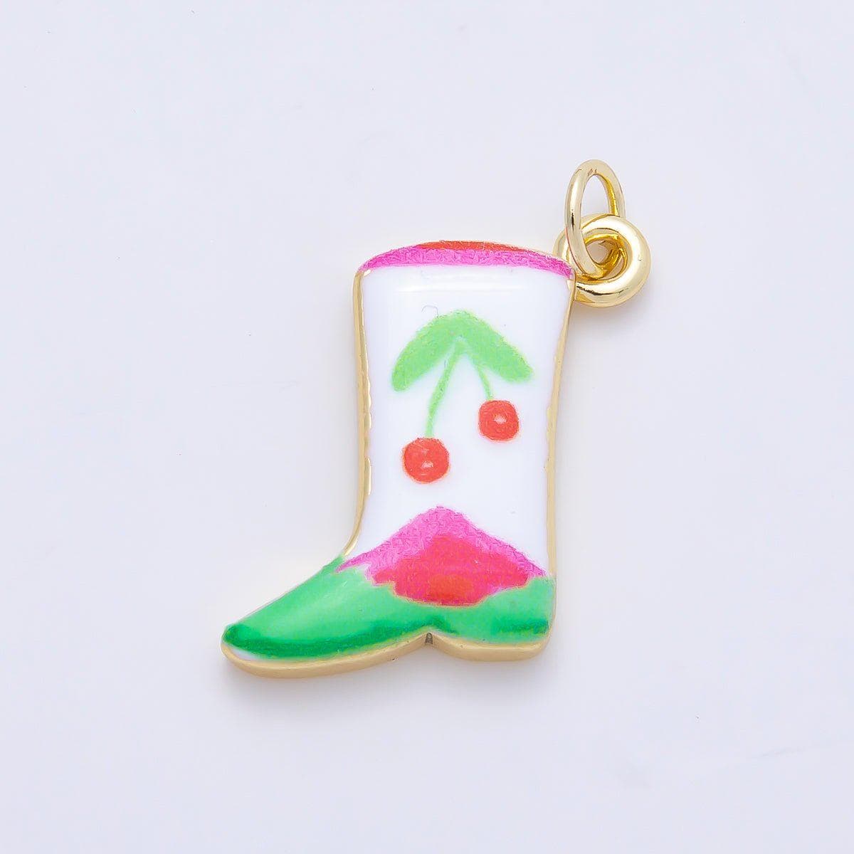16K Gold Filled 20mm Enamel Boots Shoes Charm Western Cowboy Art Heart Cherry Tulip Bootie for DIY Jewelry Making Supplies | Charms-01236