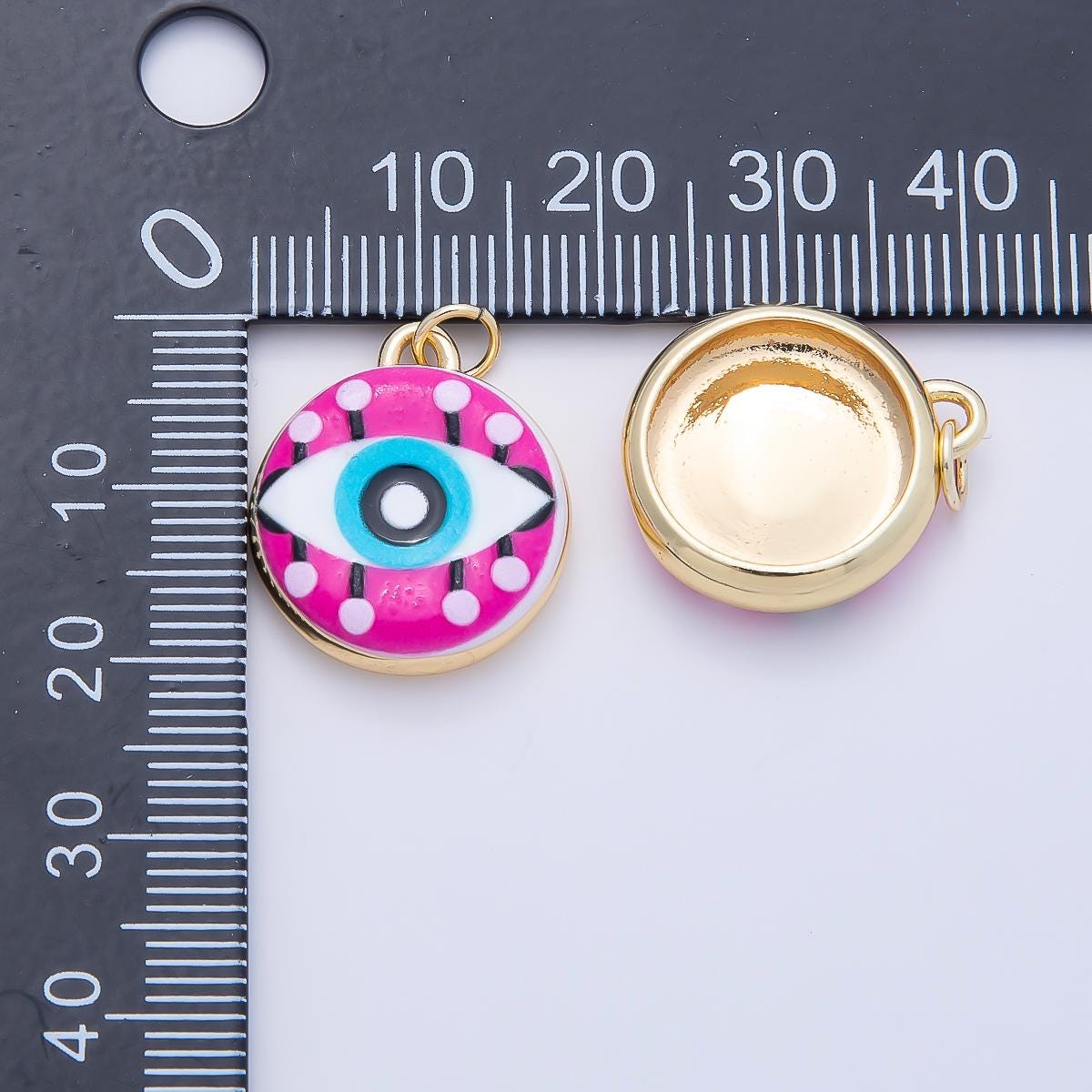 16K Gold Filled 20mm Blue Pink Evil Eye Enamel Round Charm Protection Coin Medallion Charm for DIY Jewelry making Supplies | Charms-01241