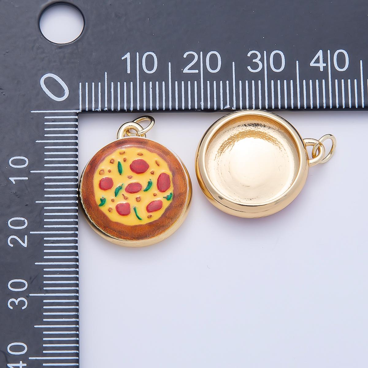 16K Gold Filled 20mm Pepperoni Pizza Enamel Round Charm Medallion Food Pendant for DIY Jewelry Making Supplies Necklace | Charms-01243
