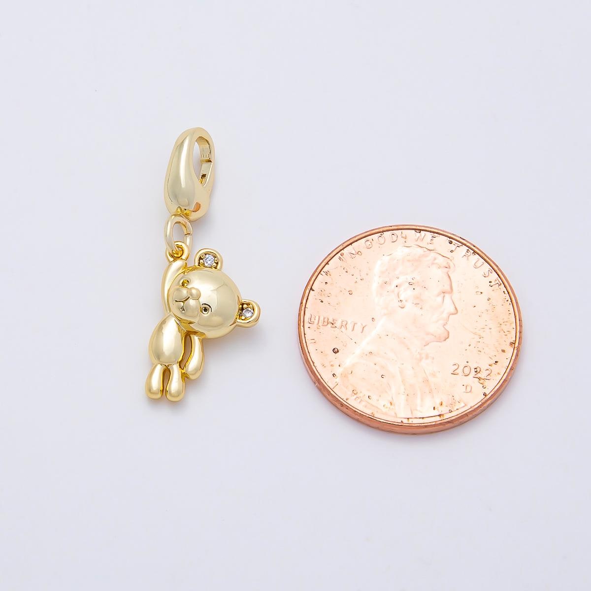 16K Gold Filled 14mm CZ Teddy Bear Minimalist 3D Multidimensional Charm Puffed Toy Dangle for DIY Necklace Bracelet Jewelry | Charms-01170