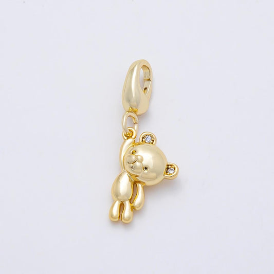 16K Gold Filled 14mm CZ Teddy Bear Minimalist 3D Multidimensional Charm Puffed Toy Dangle for DIY Necklace Bracelet Jewelry | Charms-01170