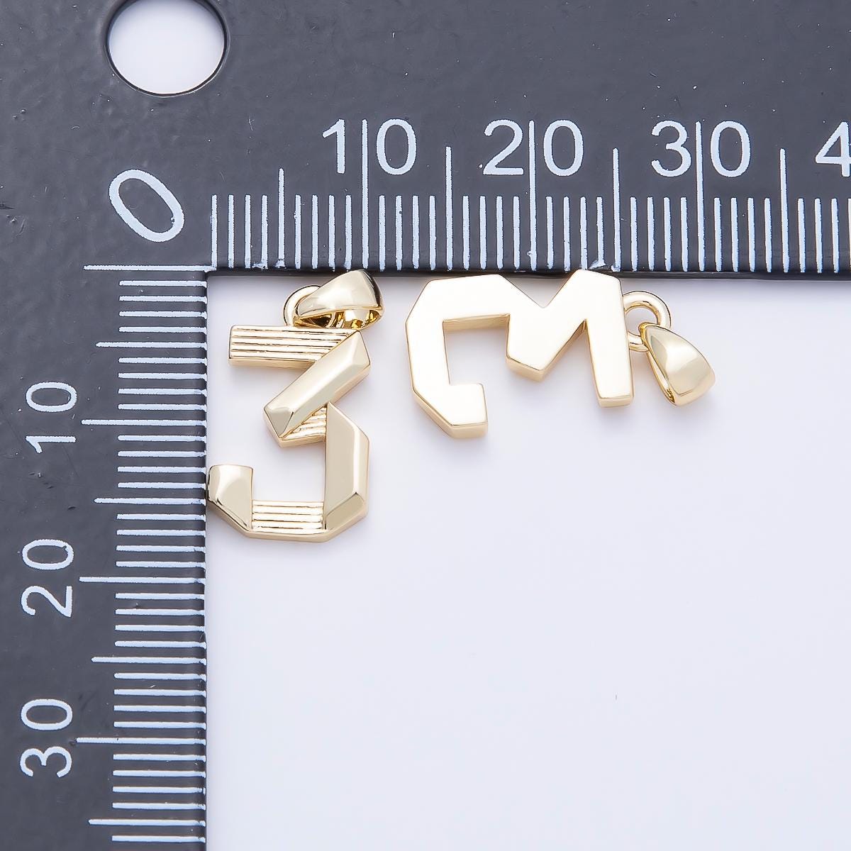16K Gold Filled 15mm Ribbed Edged Geometric Number Numerology Charm Digit Block Pendant for DIY Necklace Jewelry Supplies | Charms-01207