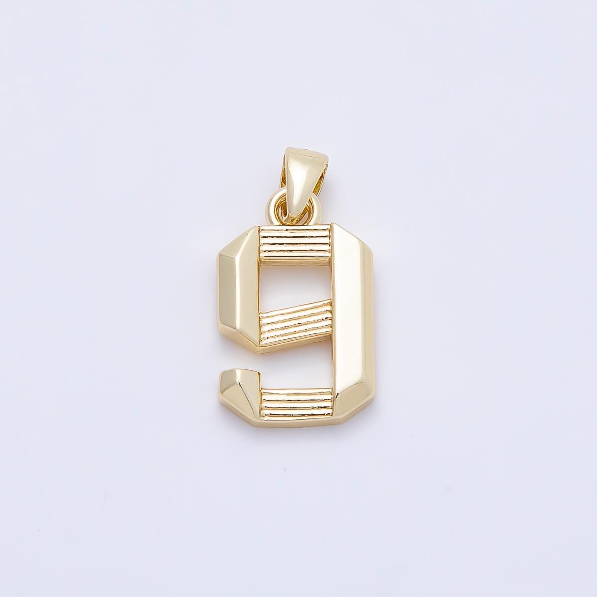 16K Gold Filled 15mm Ribbed Edged Geometric Number Numerology Charm Digit Block Pendant for DIY Necklace Jewelry Supplies | Charms-01207