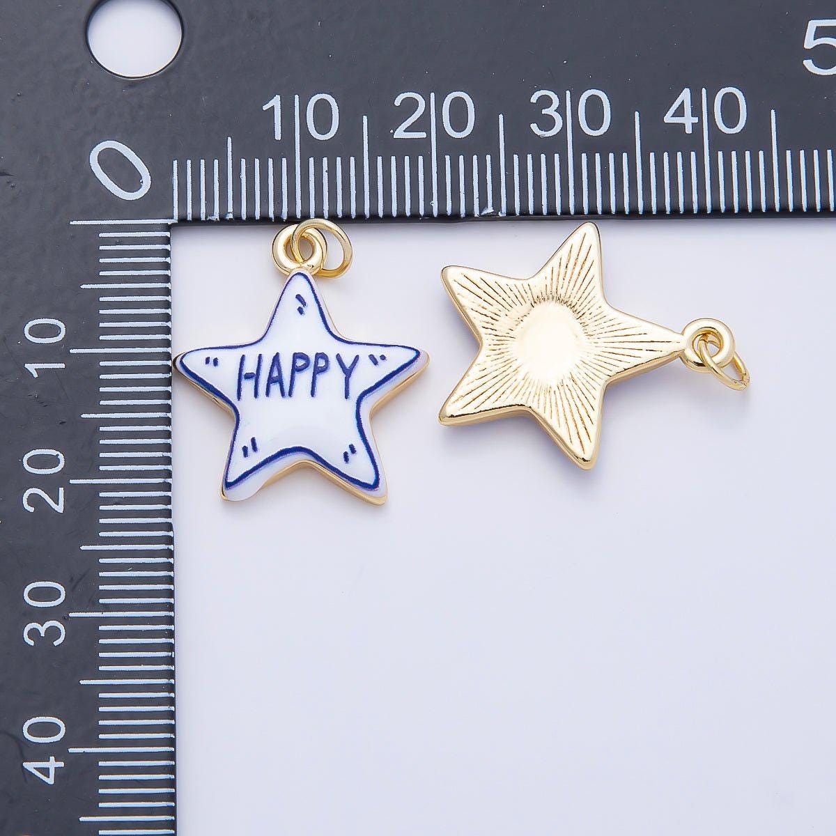 16K Gold Filled 21.5mm Lucky, Amore, Happy, Kiss, Mom, Mama, Love Script Blue White Celestial Star Charm DIY Jewelry Supply | Charms-01229