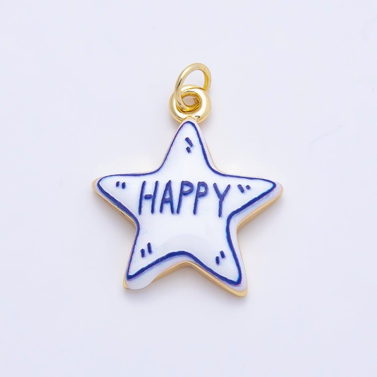 16K Gold Filled 21.5mm Lucky, Amore, Happy, Kiss, Mom, Mama, Love Script Blue White Celestial Star Charm DIY Jewelry Supply | Charms-01229