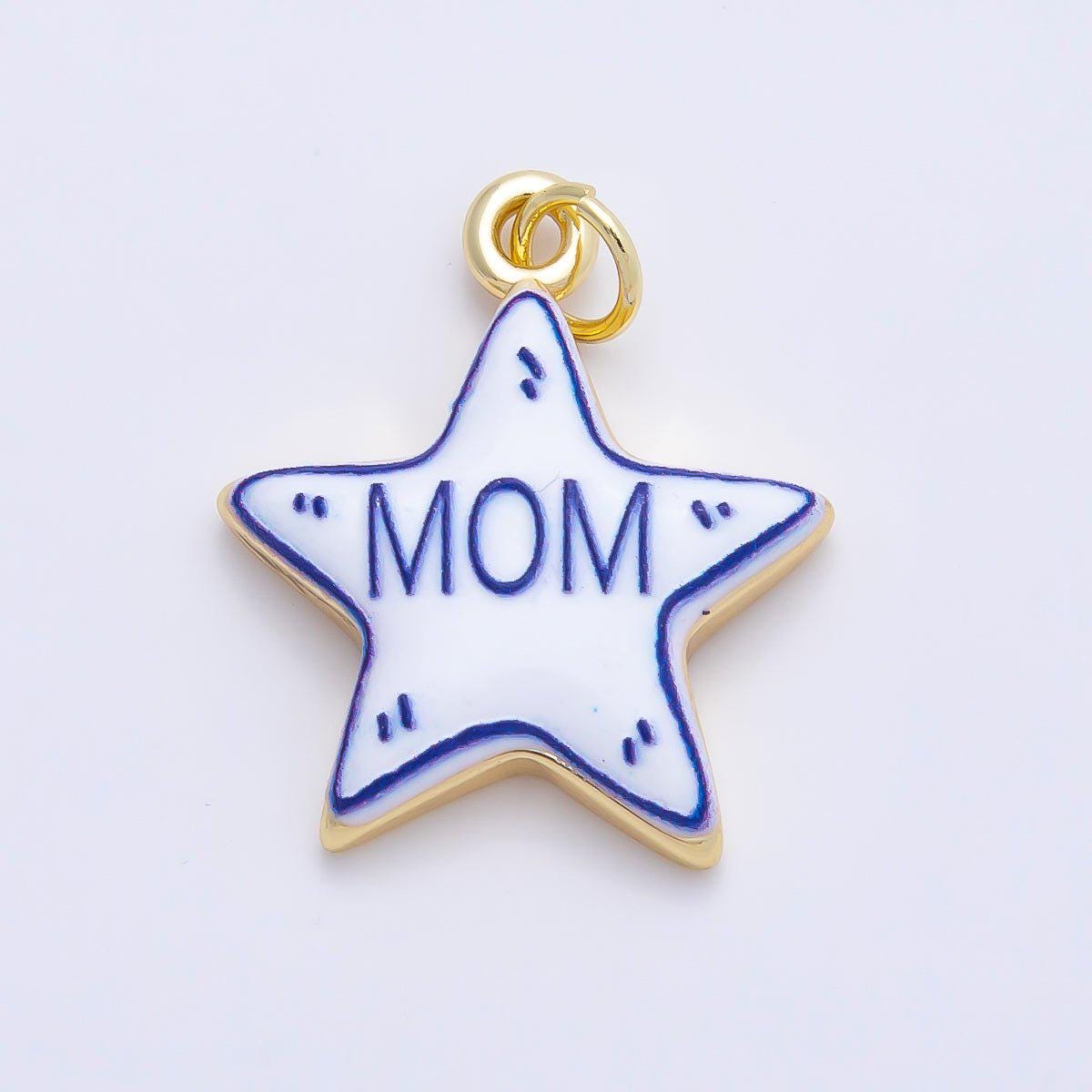 16K Gold Filled 21.5mm Lucky, Amore, Happy, Kiss, Mom, Mama, Love Script Blue White Celestial Star Charm DIY Jewelry Supply | Charms-01229