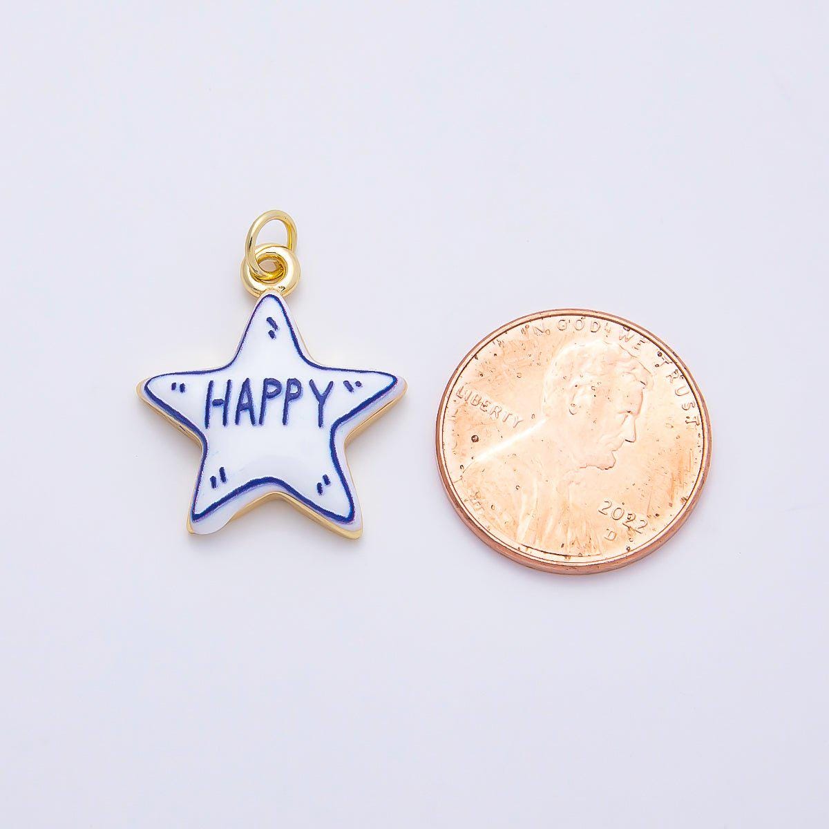 16K Gold Filled 21.5mm Lucky, Amore, Happy, Kiss, Mom, Mama, Love Script Blue White Celestial Star Charm DIY Jewelry Supply | Charms-01229
