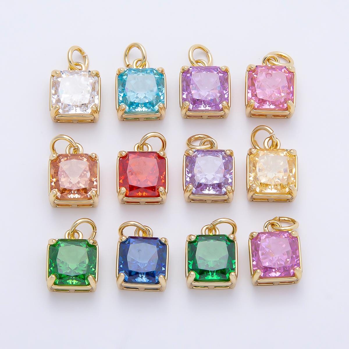 16K Gold Filled 11mm Birthstone CZ Square Charm Gemstone Drop for DIY Necklace Jewelry Supplies for Birthday Gift Necklace | Charms-01172
