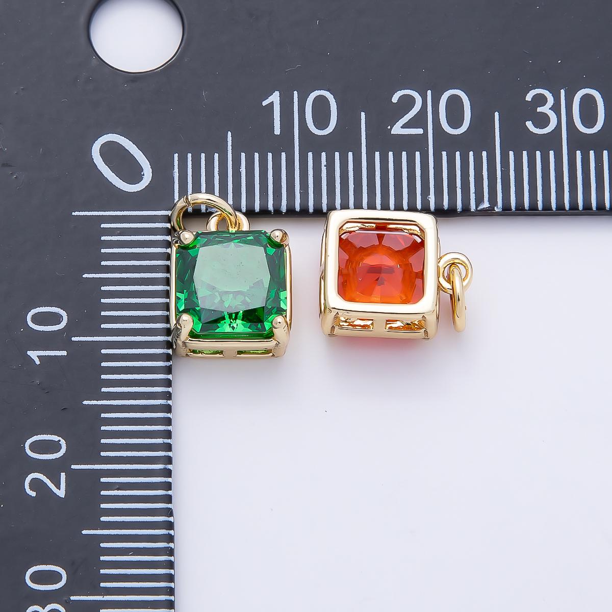 16K Gold Filled 11mm Birthstone CZ Square Charm Gemstone Drop for DIY Necklace Jewelry Supplies for Birthday Gift Necklace | Charms-01172