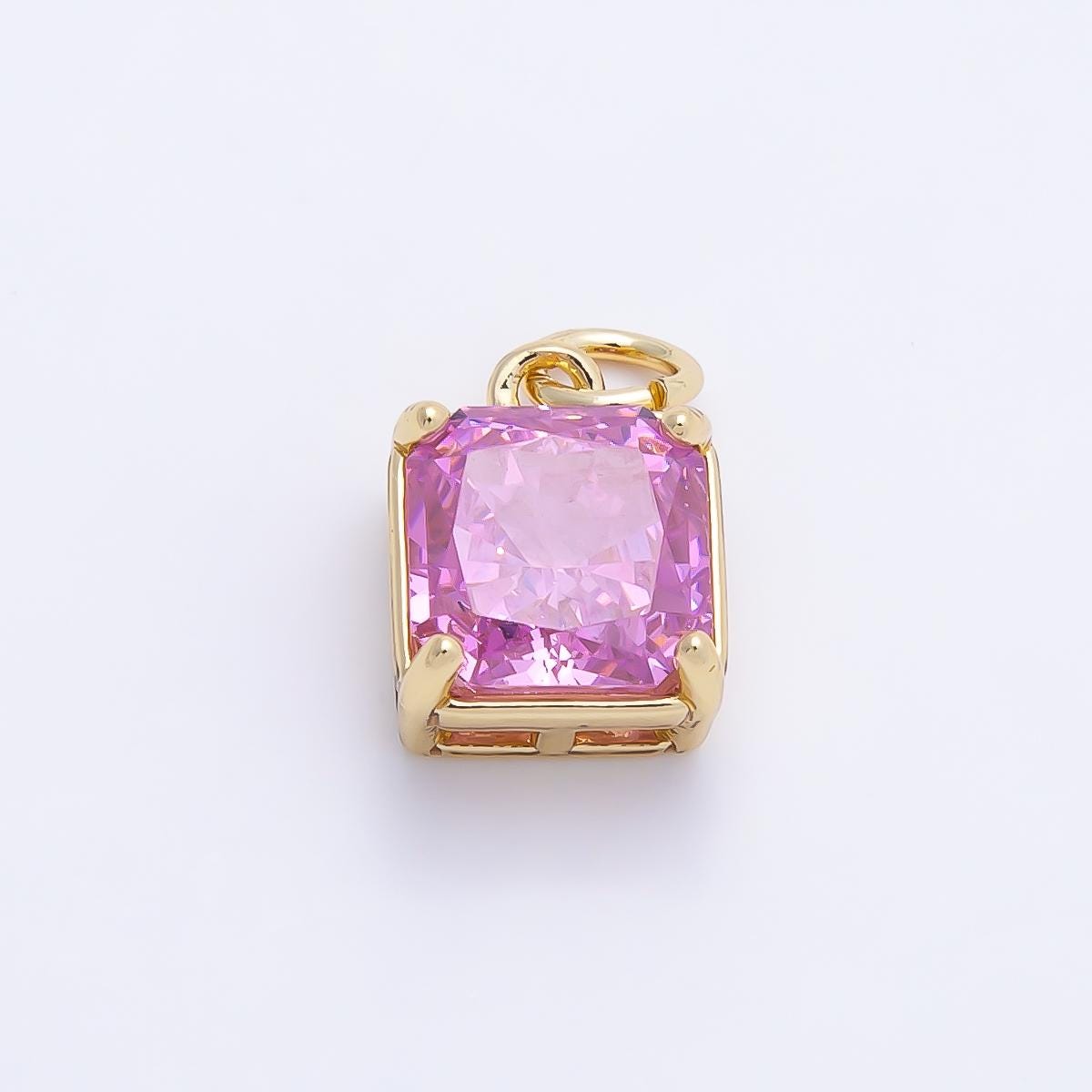 16K Gold Filled 11mm Birthstone CZ Square Charm Gemstone Drop for DIY Necklace Jewelry Supplies for Birthday Gift Necklace | Charms-01172