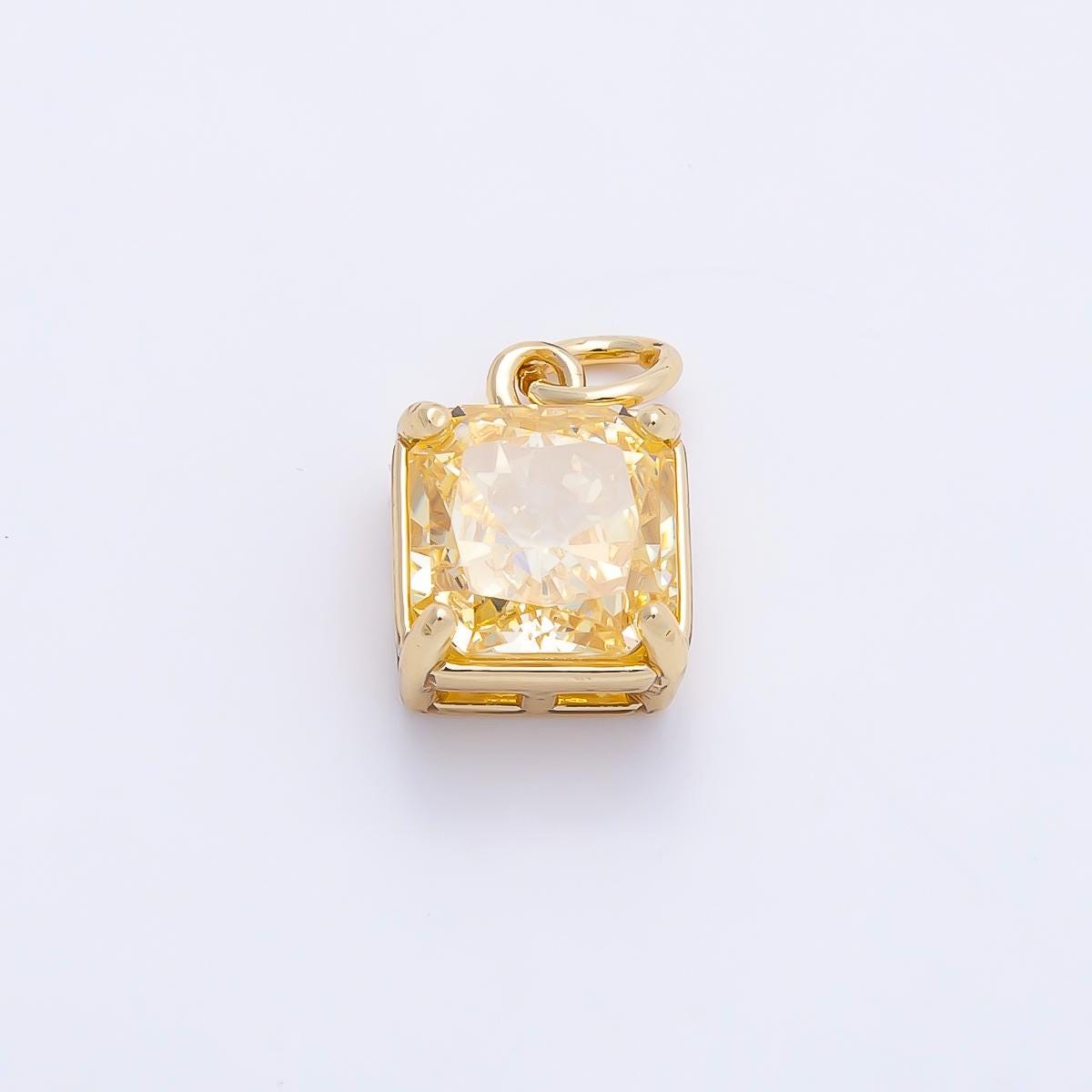 16K Gold Filled 11mm Birthstone CZ Square Charm Gemstone Drop for DIY Necklace Jewelry Supplies for Birthday Gift Necklace | Charms-01172