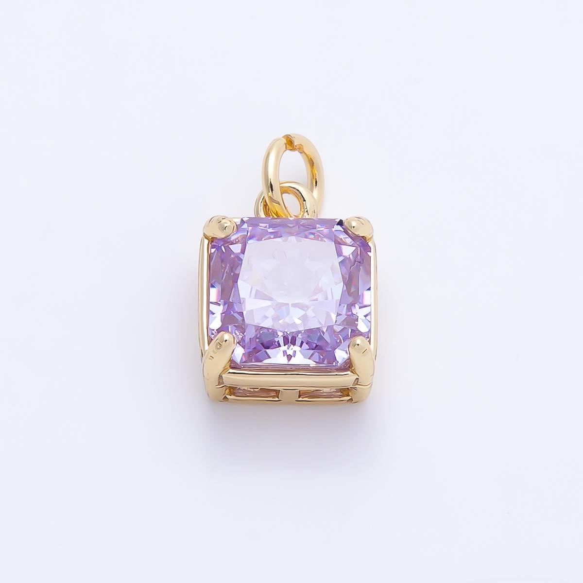 16K Gold Filled 11mm Birthstone CZ Square Charm Gemstone Drop for DIY Necklace Jewelry Supplies for Birthday Gift Necklace | Charms-01172