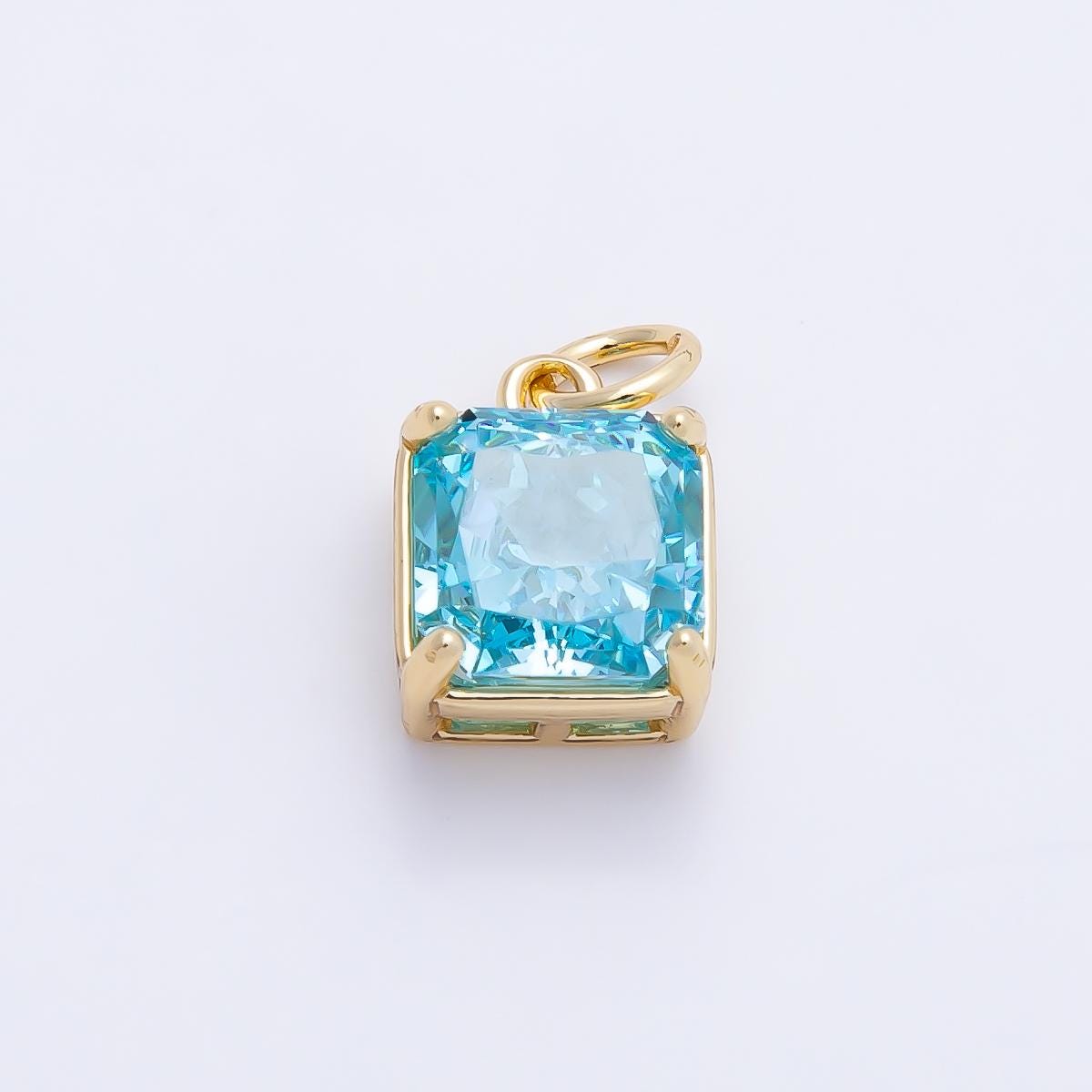 16K Gold Filled 11mm Birthstone CZ Square Charm Gemstone Drop for DIY Necklace Jewelry Supplies for Birthday Gift Necklace | Charms-01172