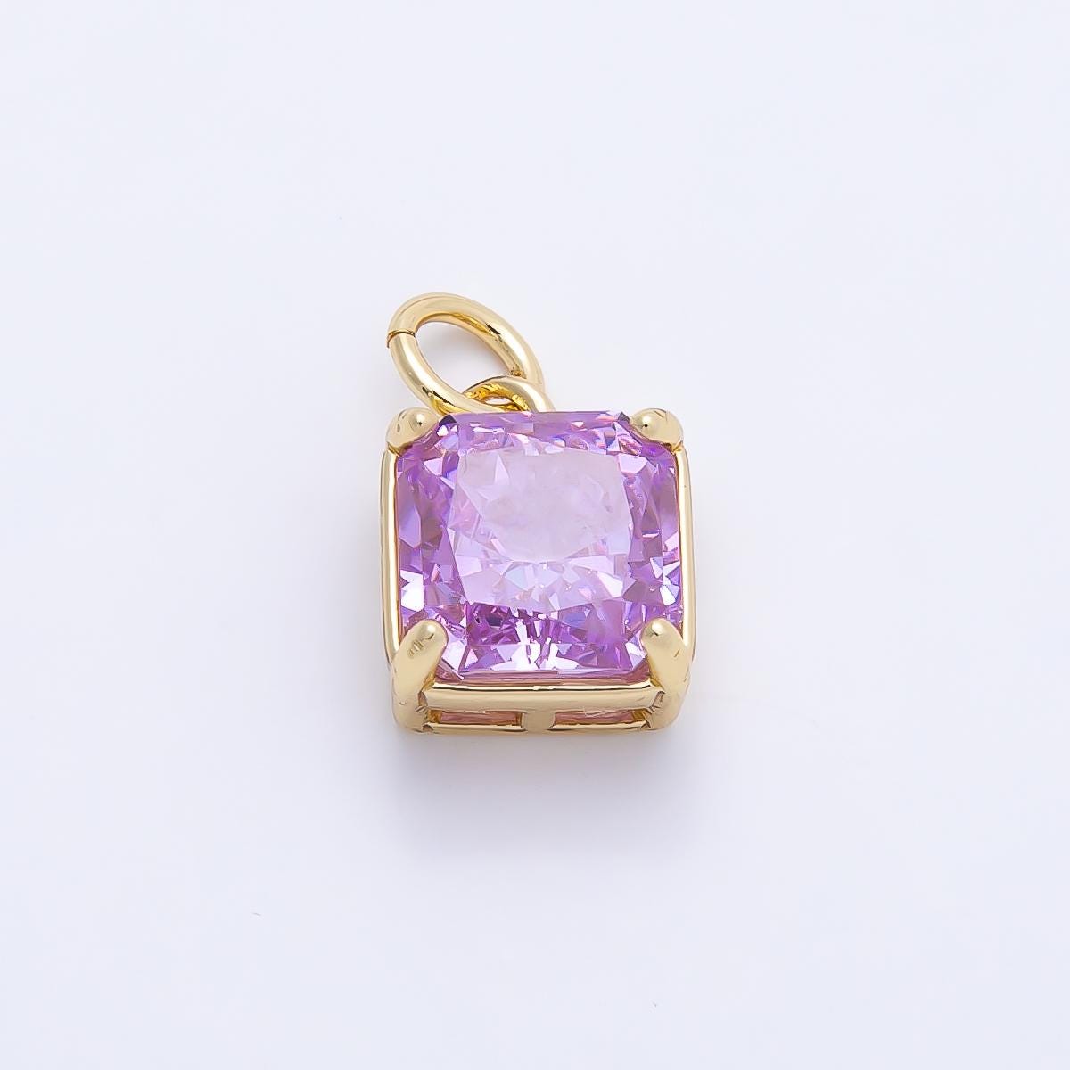 16K Gold Filled 11mm Birthstone CZ Square Charm Gemstone Drop for DIY Necklace Jewelry Supplies for Birthday Gift Necklace | Charms-01172