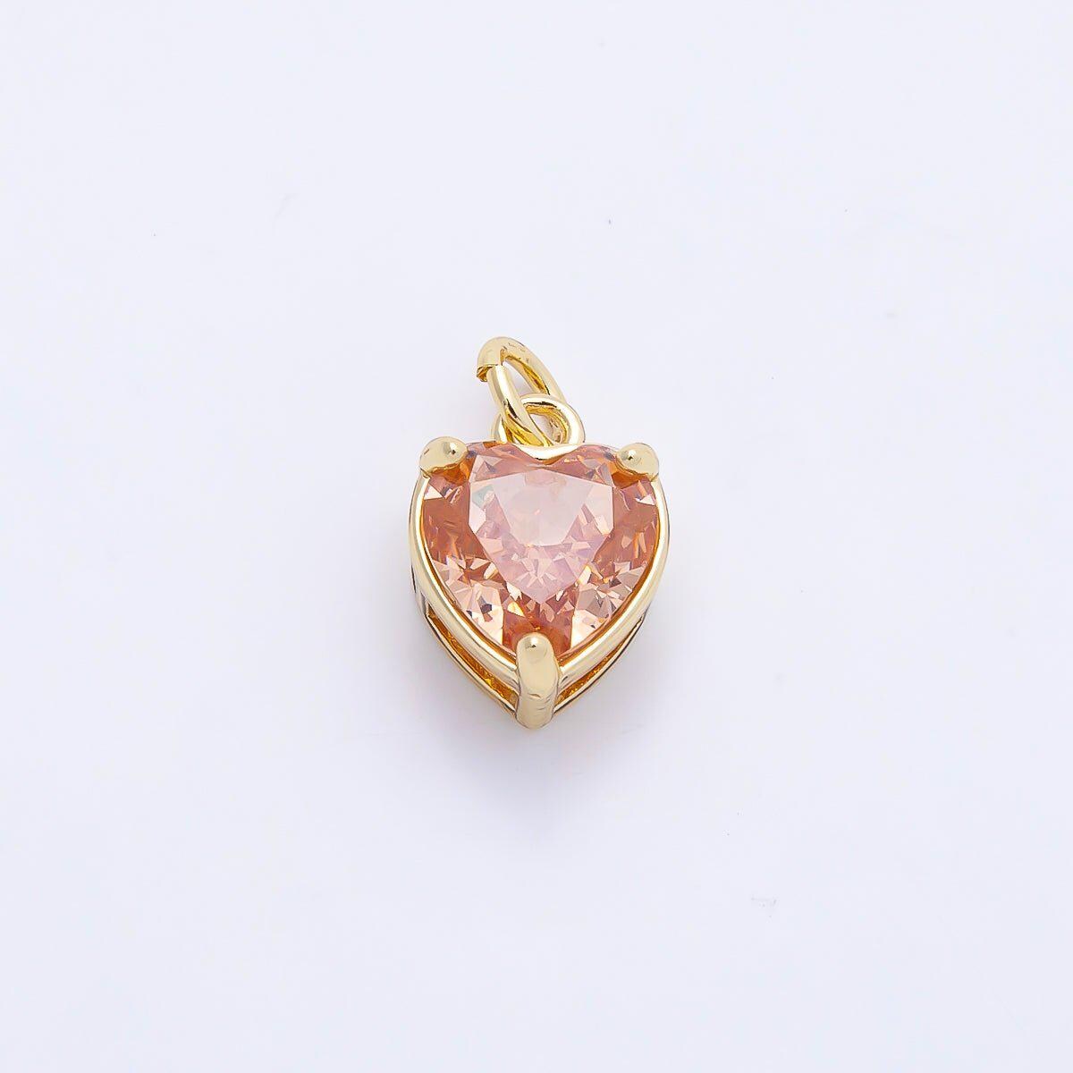 16K Gold Filled 12mm Birthstone CZ Heart Charm Gemstone Drop for DIY Necklace Bracelet Jewelry Supplies for Birthday Gift | Charms-01184