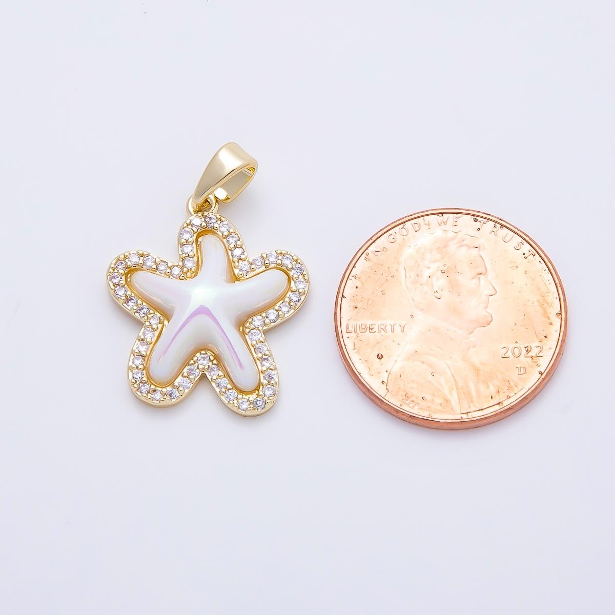 16K Gold Filled 20mm White Micro Paved CZ Celestial Starfish Charm in Gold & Silver Layered Sea Life Charm for DIY Beach | Charms-01205