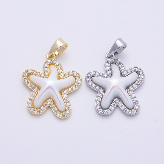 16K Gold Filled 20mm White Micro Paved CZ Celestial Starfish Charm in Gold & Silver Layered Sea Life Charm for DIY Beach | Charms-01205
