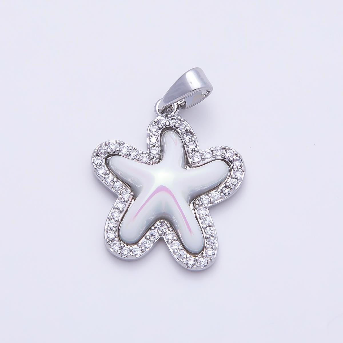 16K Gold Filled 20mm White Micro Paved CZ Celestial Starfish Charm in Gold & Silver Layered Sea Life Charm for DIY Beach | Charms-01205