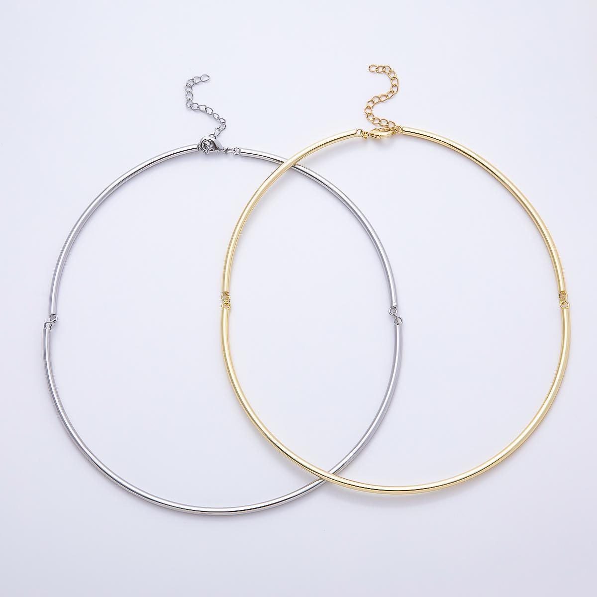 NEW 16K Gold Filled 3mm Minimalist Floating Collar Torque Necklace in Gold & Silver Neck Frame for DIY Jewelry Making Supplies | WA-04711