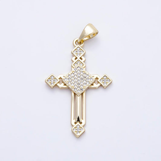 14K Gold Filled 33mm Micro Paved CZ Religious Open Cross Pendant Crucifix Charm DIY Jewelry Making Supply Confirmation Gift | Charms-01167