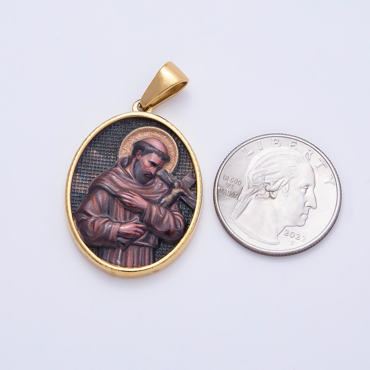 Stainless Steel 35mm Religious Saint Crucifix Cross Oval Pendant Catholic Patron Medallion DIY Baptism Necklace Gift Supply | Charms-01168