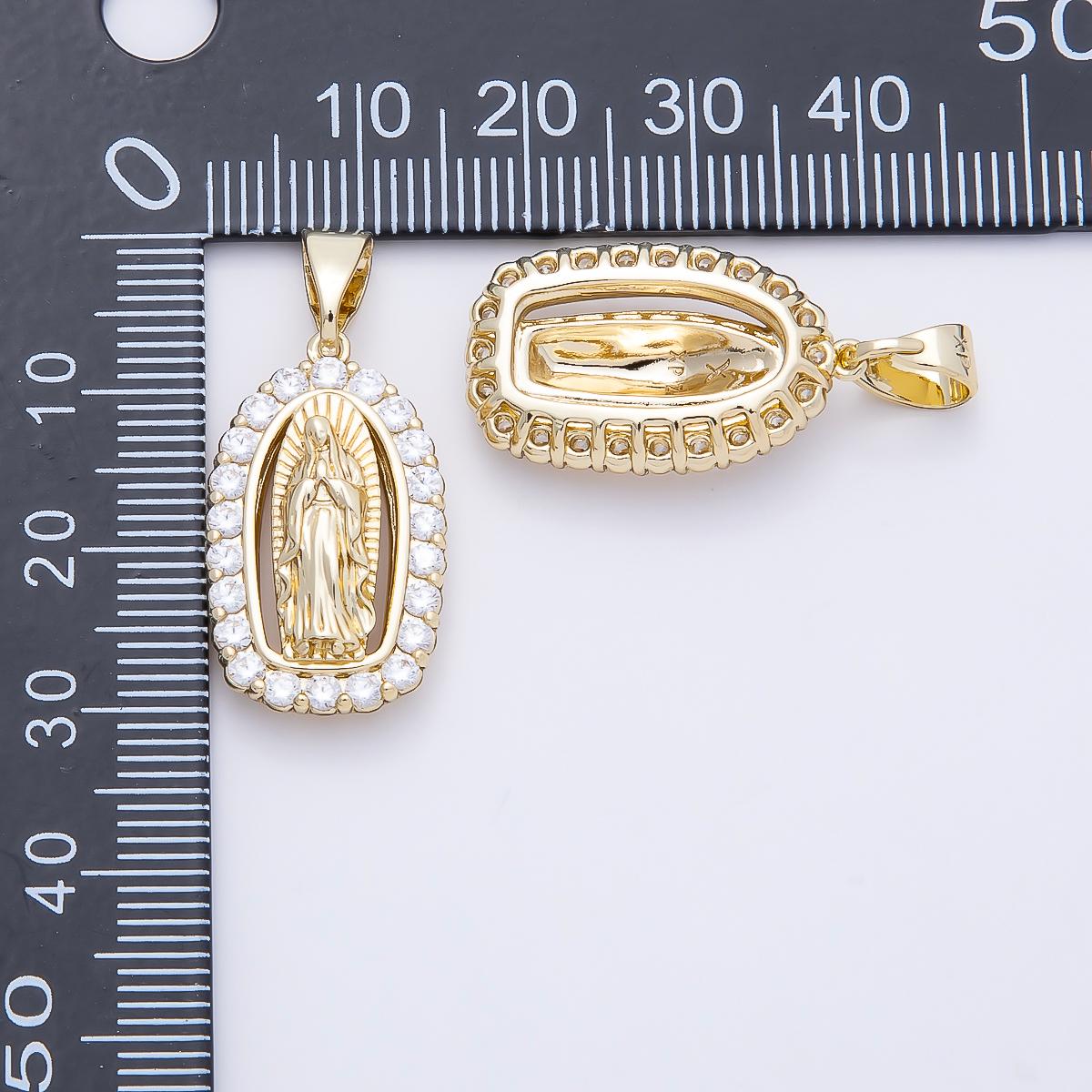 14K Gold Filled 24mm Mother Mary Micro Paved CZ Religious Pendant Virgen de Guadalupe Charm Baptism Gift DIY Jewelry Supply | Charms-01169