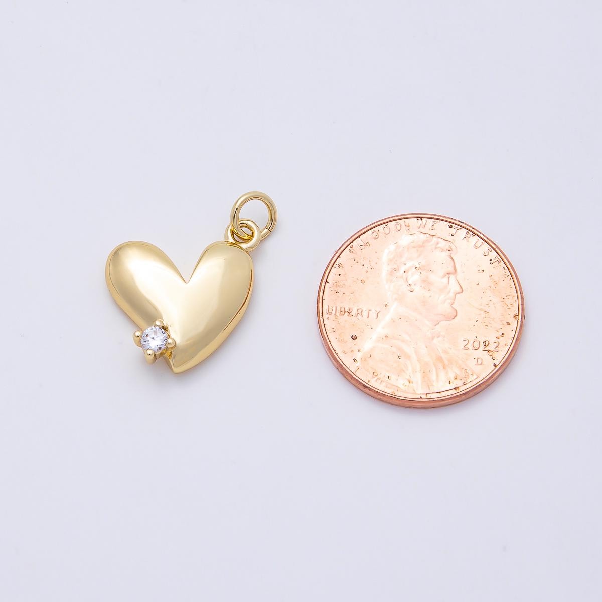 16K Gold Filled 15mm Clear CZ Heart Mini Charm Puffed Crystal Love Pendant Romantic Gift DIY Jewelry Making Supply | Charms-01171