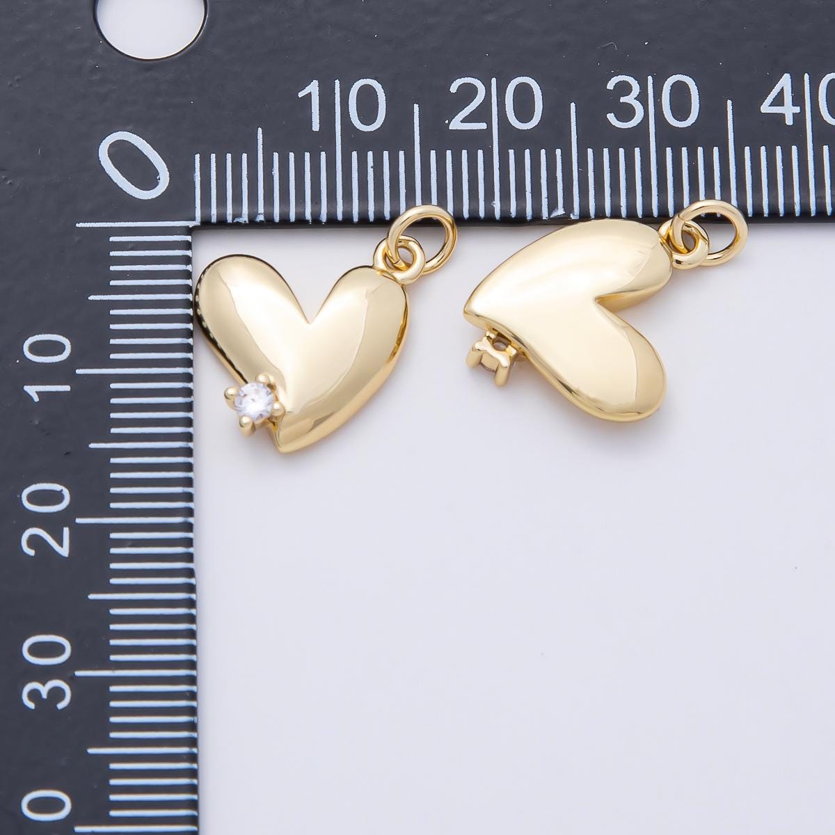 16K Gold Filled 15mm Clear CZ Heart Mini Charm Puffed Crystal Love Pendant Romantic Gift DIY Jewelry Making Supply | Charms-01171