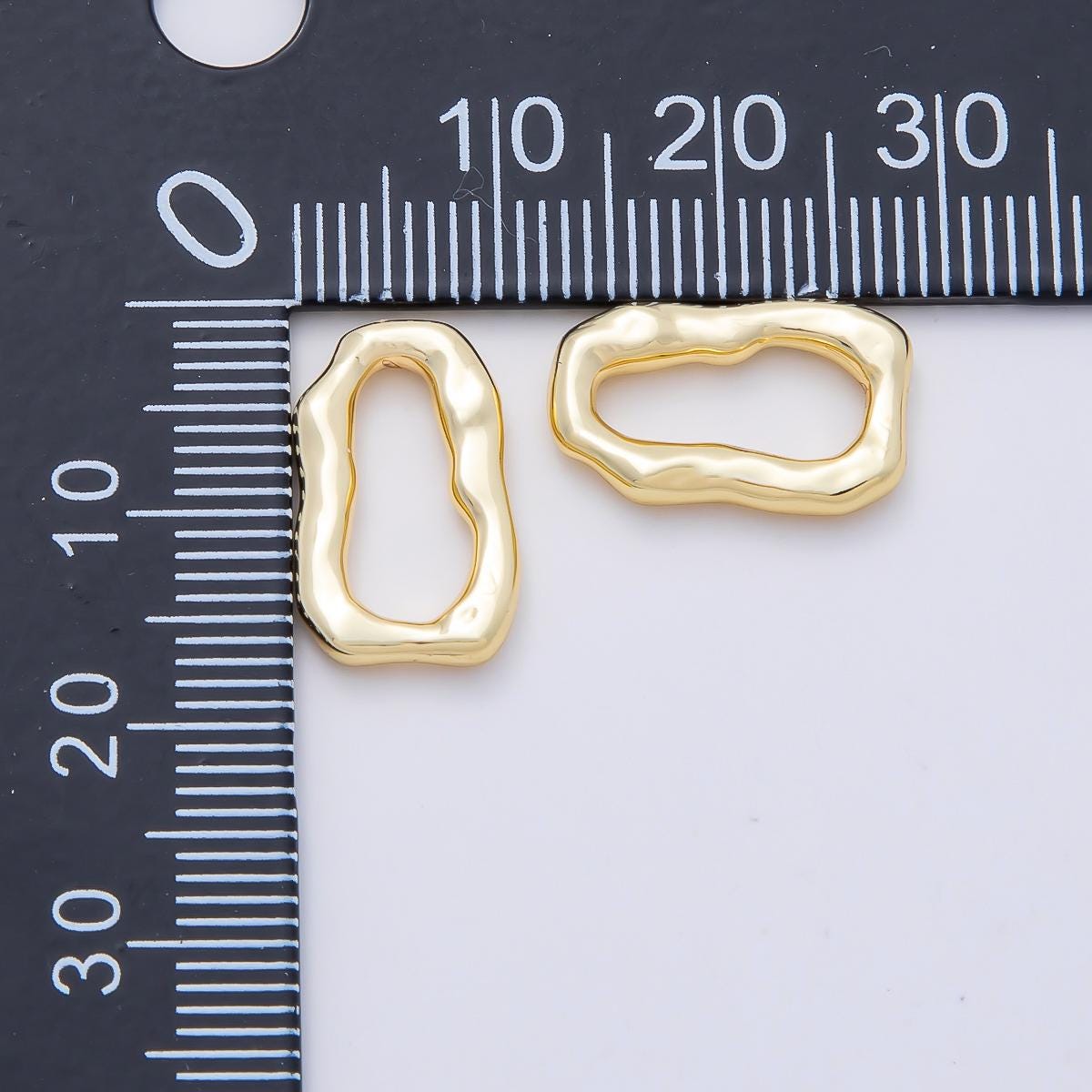 16K Gold Filled 16mm Geometric Molten Rectangle Charm Link Abstract Wavy Charm Holder DIY Necklace Making Supply | Findings-00408