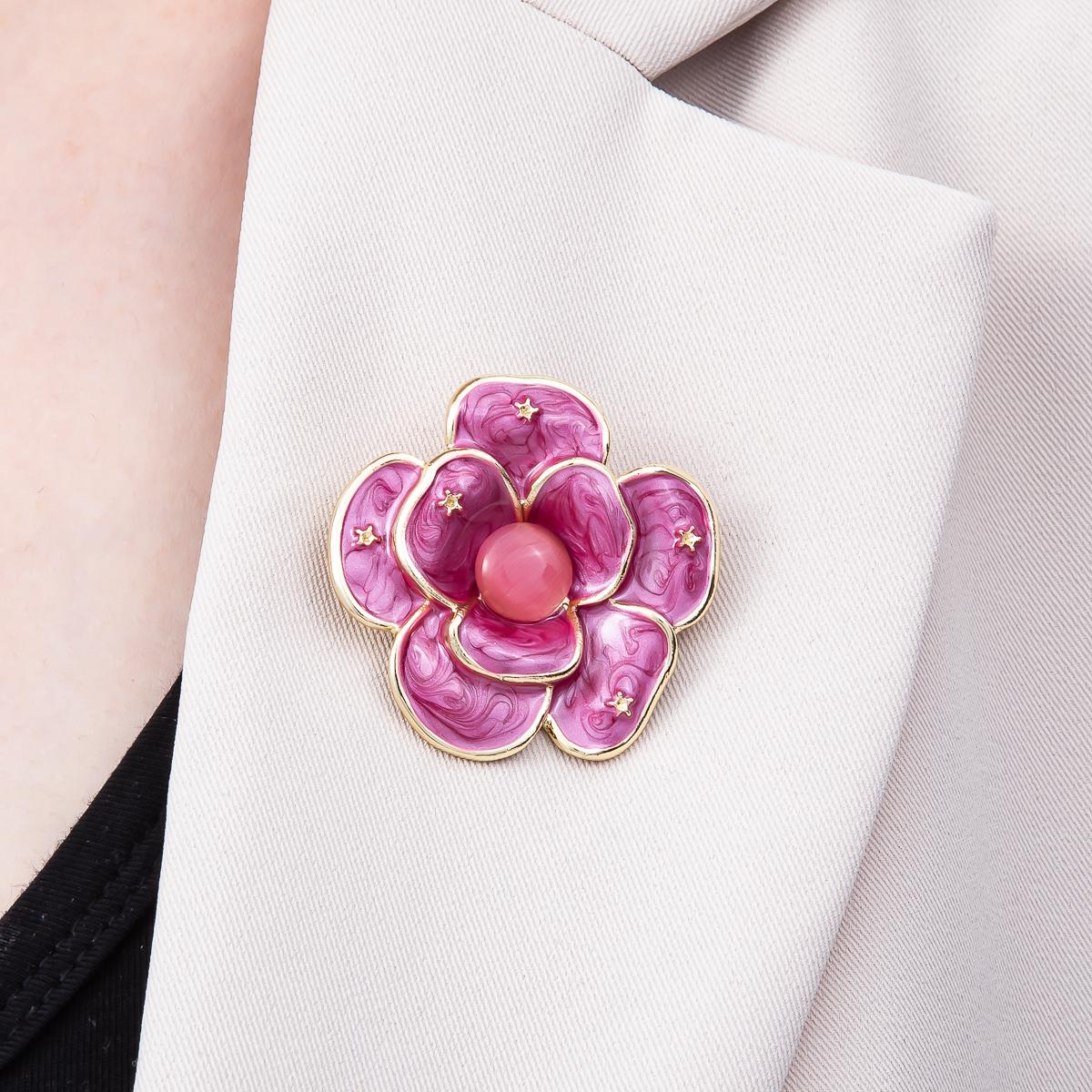 Gold 40mm Purple, White Glitter Enamel Star Flower Pin Brooch Vintage Style Jewelry Accessory for Coats Bags and Scarves | BH-150 BH-151