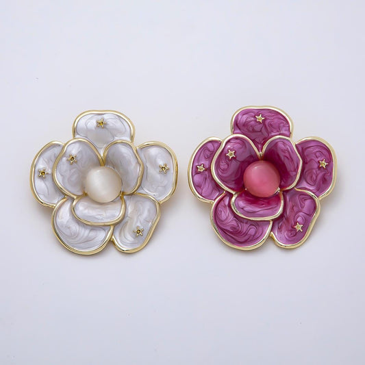 Gold 40mm Purple, White Glitter Enamel Star Flower Pin Brooch Vintage Style Jewelry Accessory for Coats Bags and Scarves | BH-150 BH-151