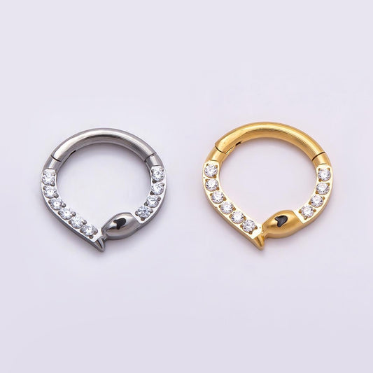Stainless Steel 10mm Micro Paved CZ Snake Pull Gate Round Finding in Gold & Silver Serpent Charm Holder Jewelry Connector | Findings-00190