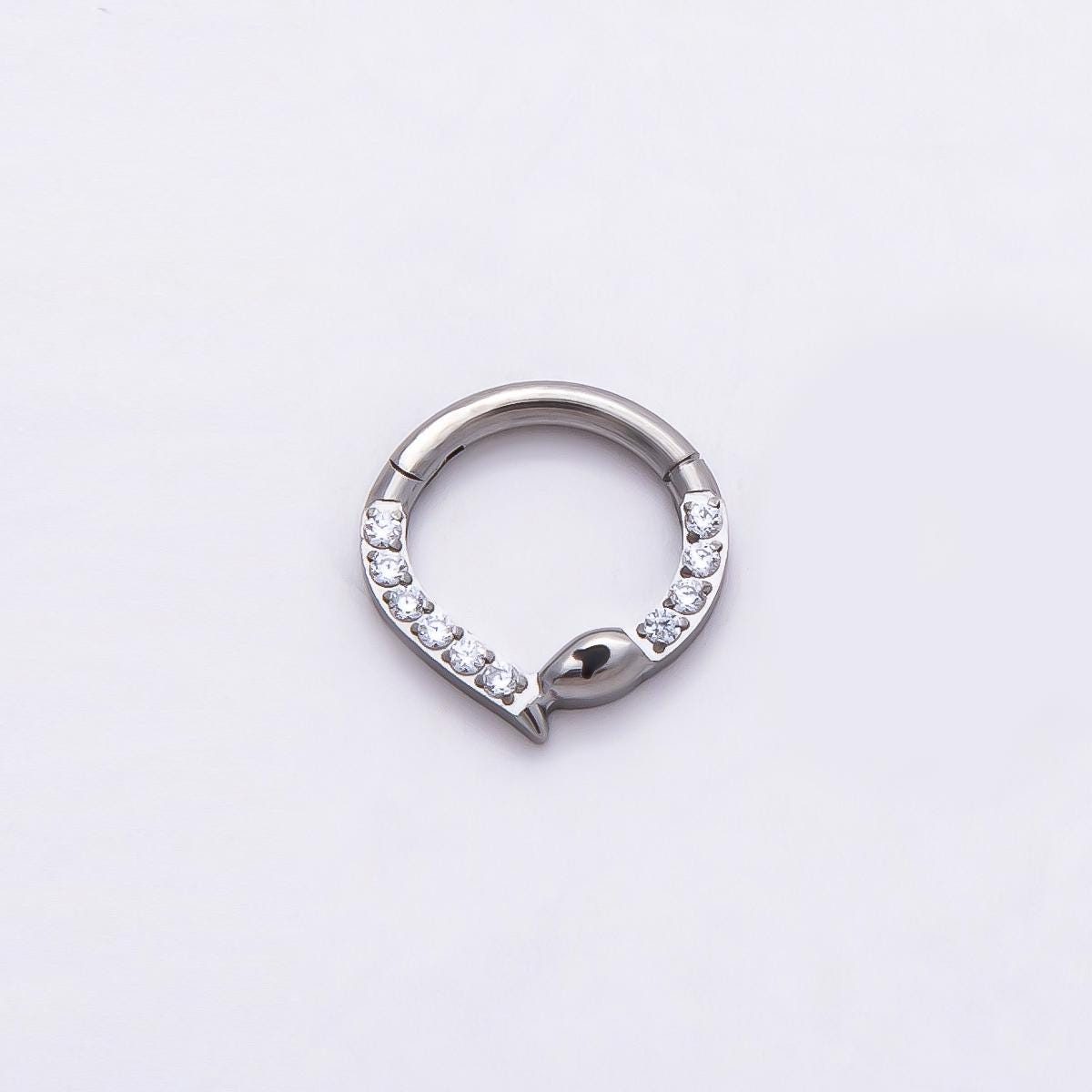 Stainless Steel 10mm Micro Paved CZ Snake Pull Gate Round Finding in Gold & Silver Serpent Charm Holder Jewelry Connector | Findings-00190