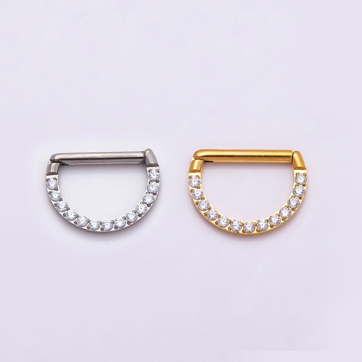 Stainless Steel 10mm D-Shaped Micro Paved CZ Pull Gate Finding in Gold & Silver D Ring Spring Gate Jewelry Connector | Findings-00192
