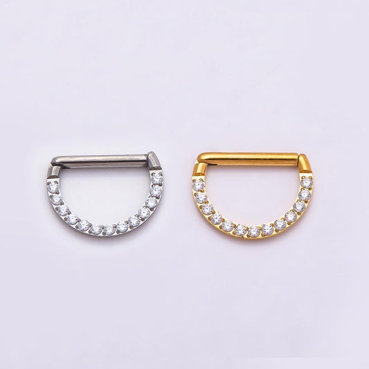 Stainless Steel 10mm D-Shaped Micro Paved CZ Pull Gate Finding in Gold & Silver D Ring Spring Gate Jewelry Connector | Findings-00192