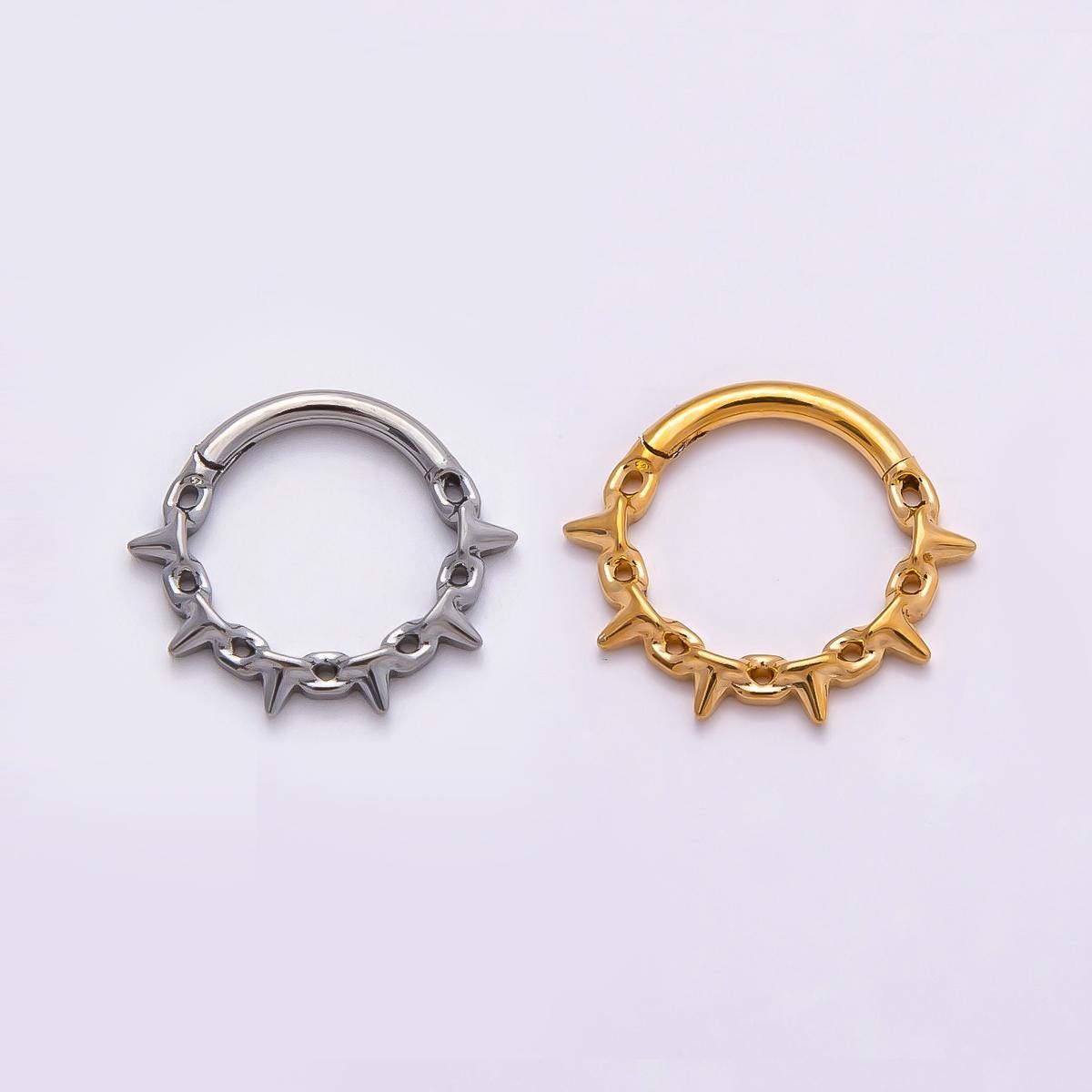 Stainless Steel 11.5mm Spiked Cable Pull Gate Round Finding in Gold Silver Punk Gothic Spring Ring Clasp DIY Craft Supply | Findings-00194