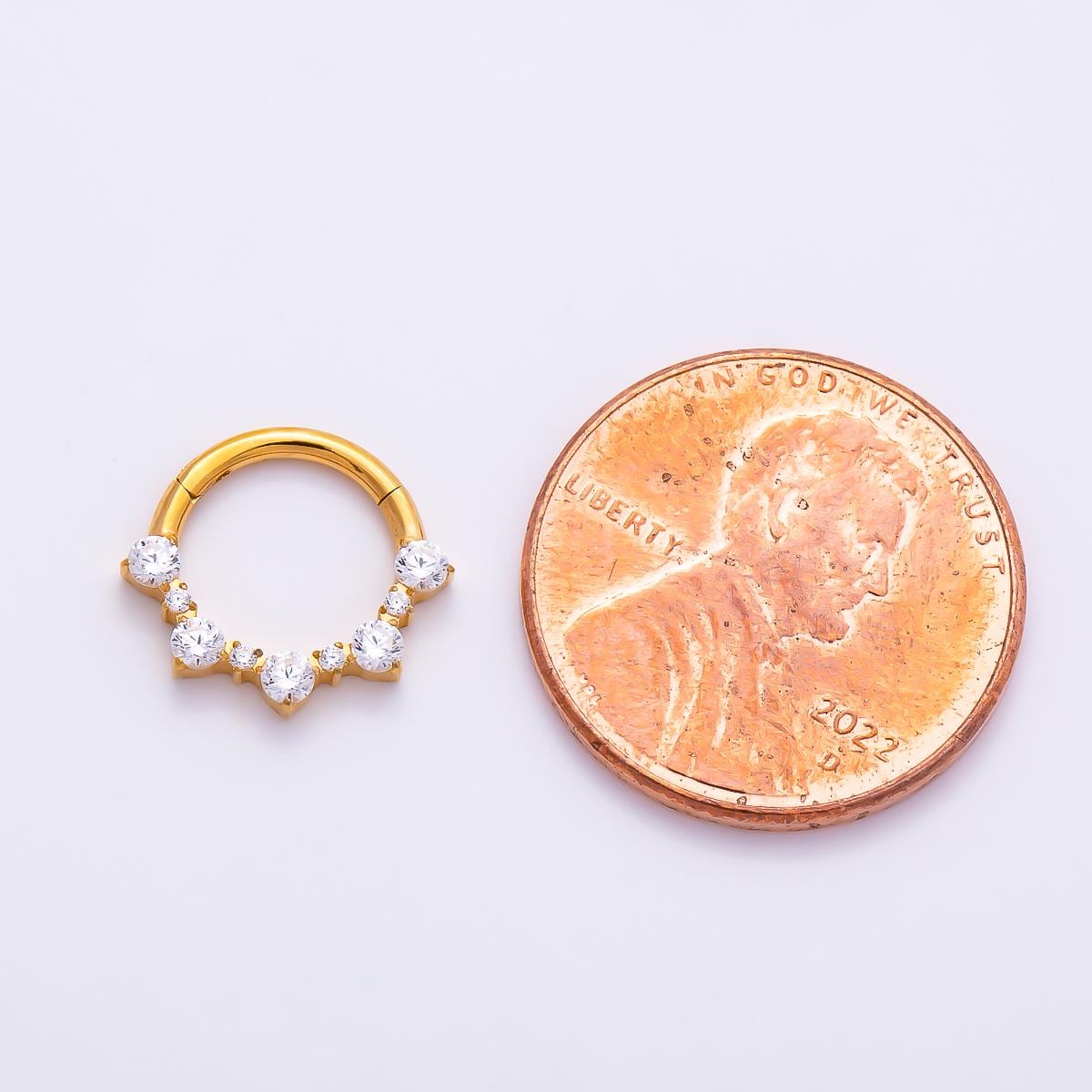 Stainless Steel 12mm Clear CZ Cluster Gradient Pull Gate Round Finding Crown Ring Clasp DIY Jewelry Making Supply Necklace | Findings-00200